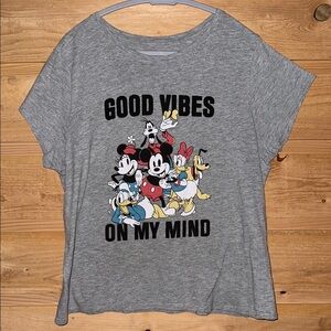 Disney Gray Graphic T-Shirt Short Sleeve Relaxed Fit “Good Vibes On My Mind” XL